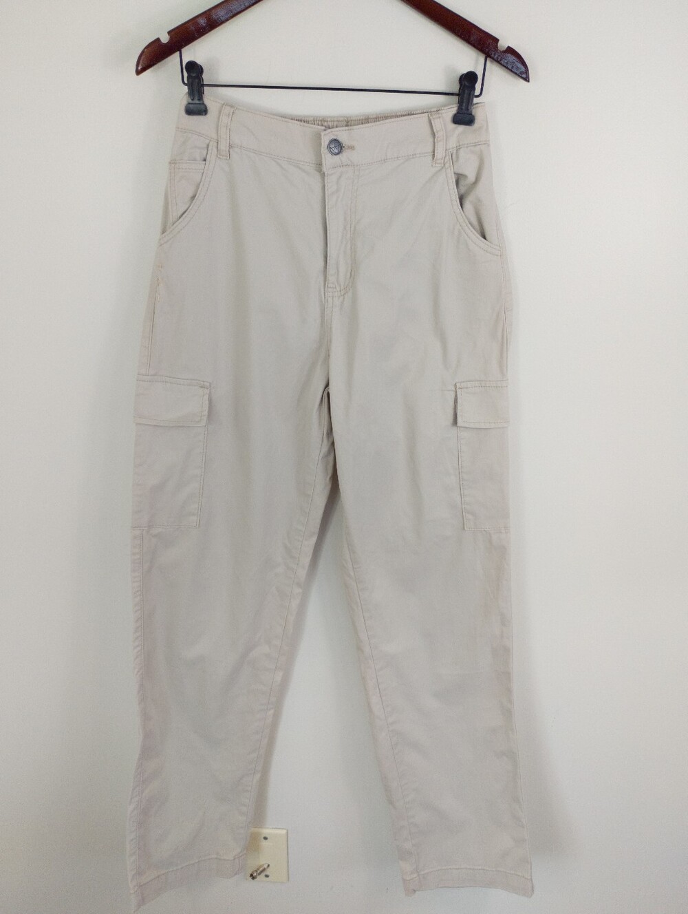 Kuwalla Tee Beige Straight Cut Cargo Pants Elastic Waist Medium Utility 90s